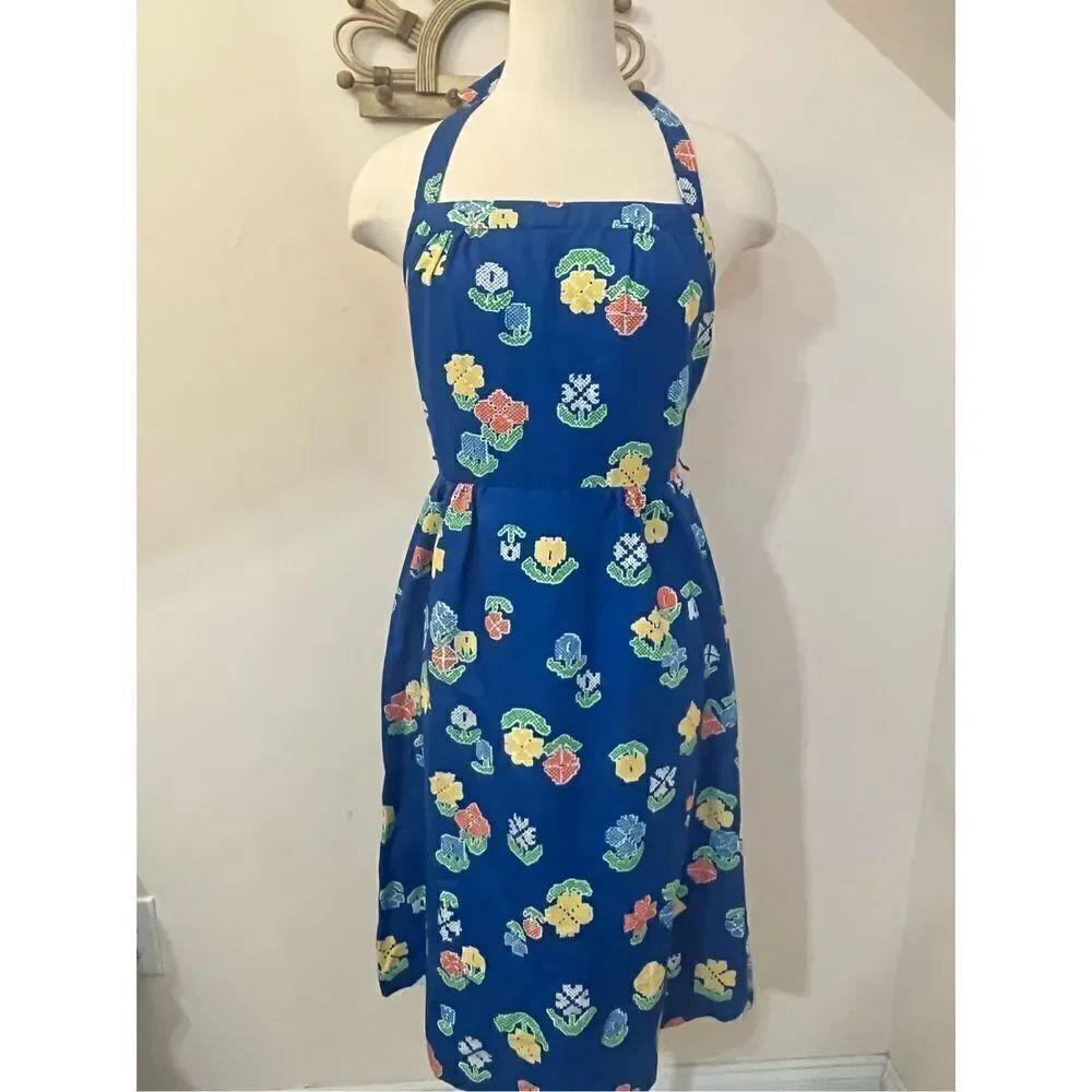 Malia Honolulu Vintage 60s Blue Floral Halter Dress XS